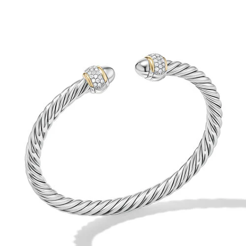 Cable Bracelet in Sterling Silver with 18K Yellow Gold and Diamonds, Size Medium - Image 2