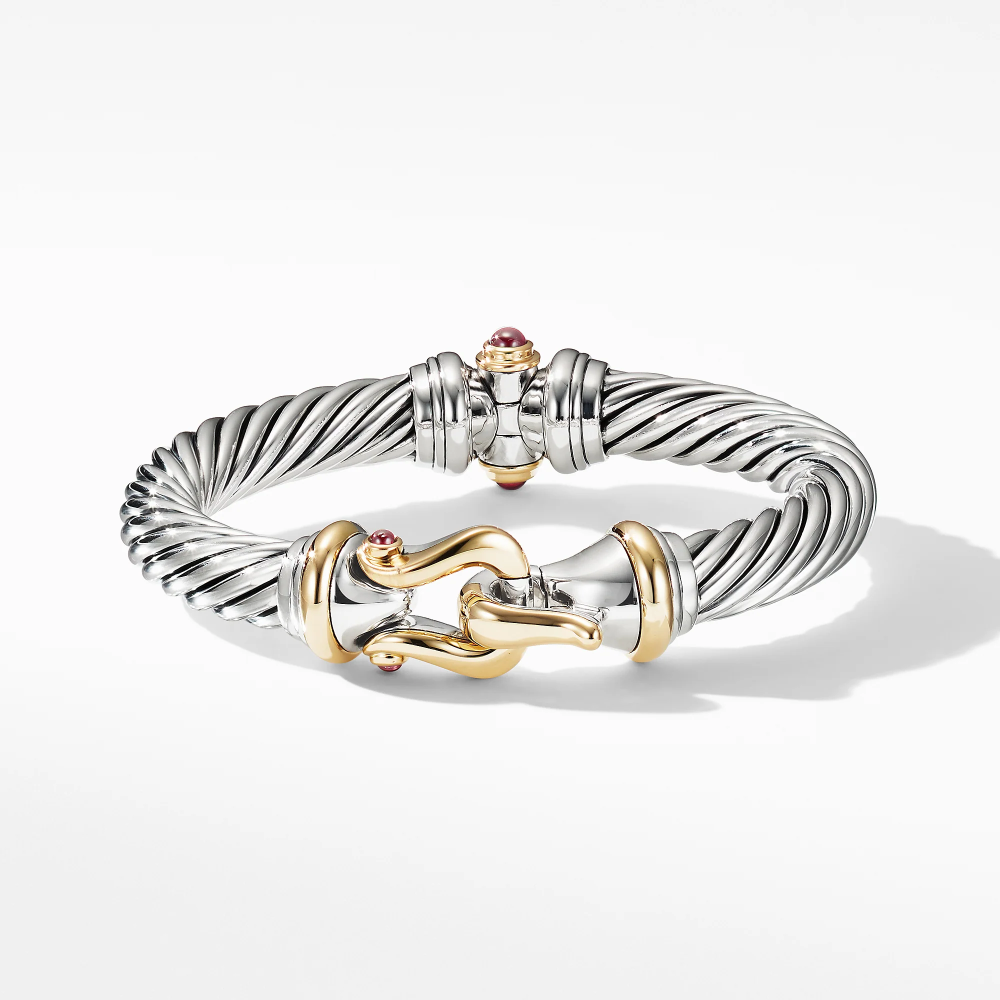 Cable Buckle Bracelet with 18K Yellow Gold and Rhodolite Garnet, Size Medium - Image 2