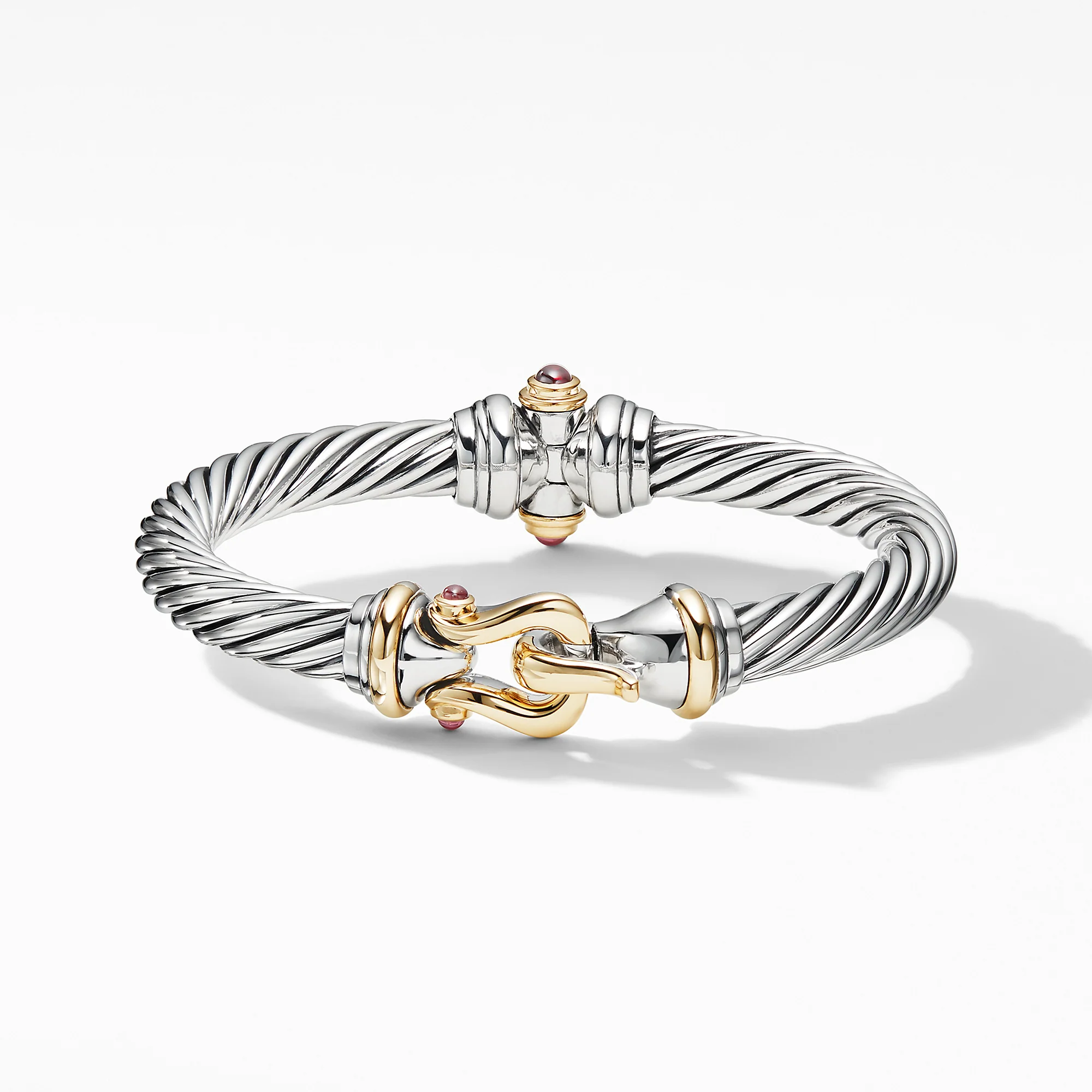 Cable Buckle Bracelet with 18K Yellow Gold and Rhodolite Garnet, Size Medium - Image 2