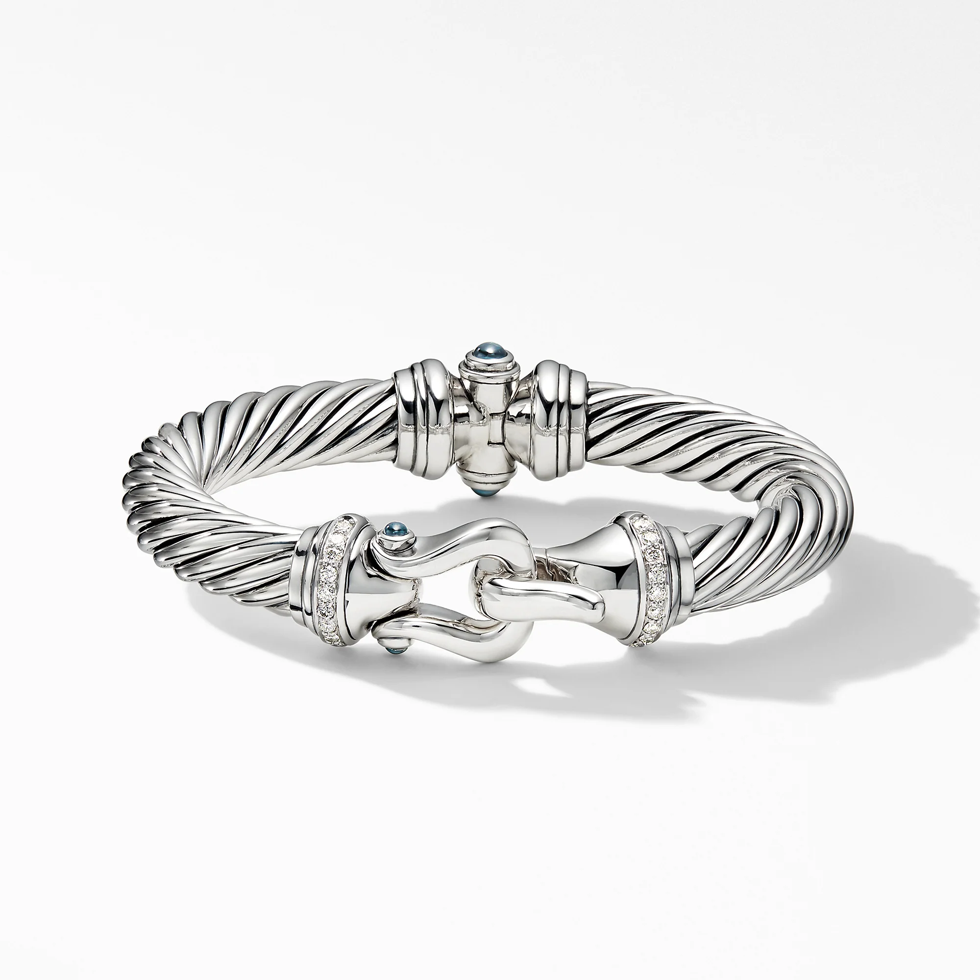 Cable Buckle Bracelet with Hampton Blue Topaz and Diamonds, Size Large - Image 2
