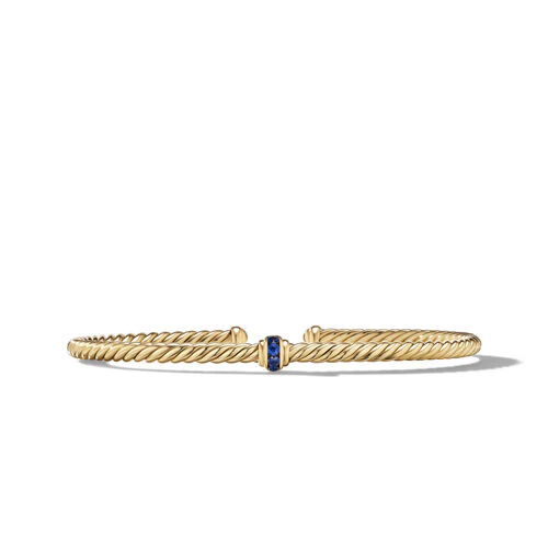 Cable Classics Center Station Bracelet in 18K Yellow Gold with Pavé Blue Sapphires, Size Medium