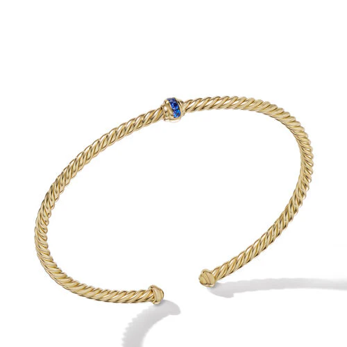 Cable Classics Center Station Bracelet in 18K Yellow Gold with Pavé Blue Sapphires, Size Medium - Image 2