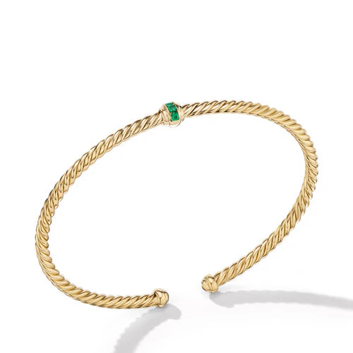 Cable Classics Center Station Bracelet in 18K Yellow Gold with Pavé Emeralds, Size Medium - Image 2