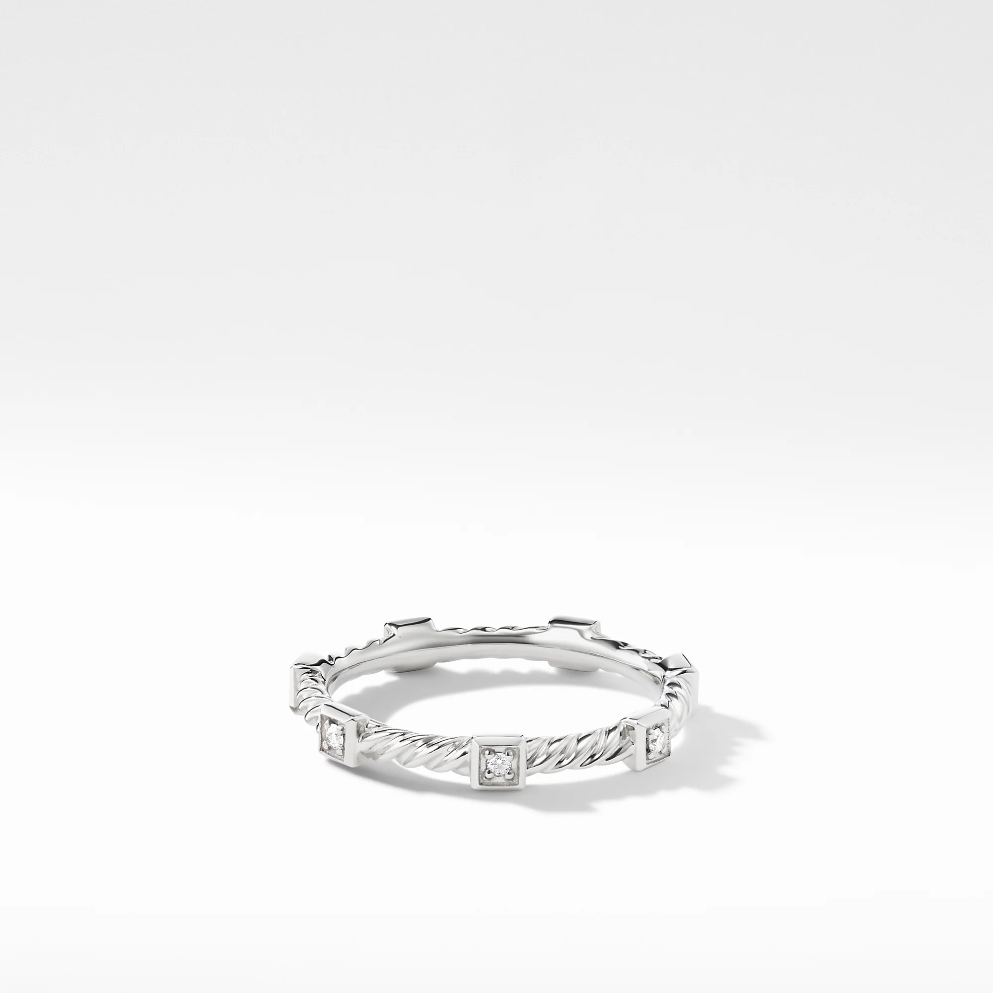 Cable Collectibles® Cable Stack Ring with Diamonds in 18K White Gold, Size 6