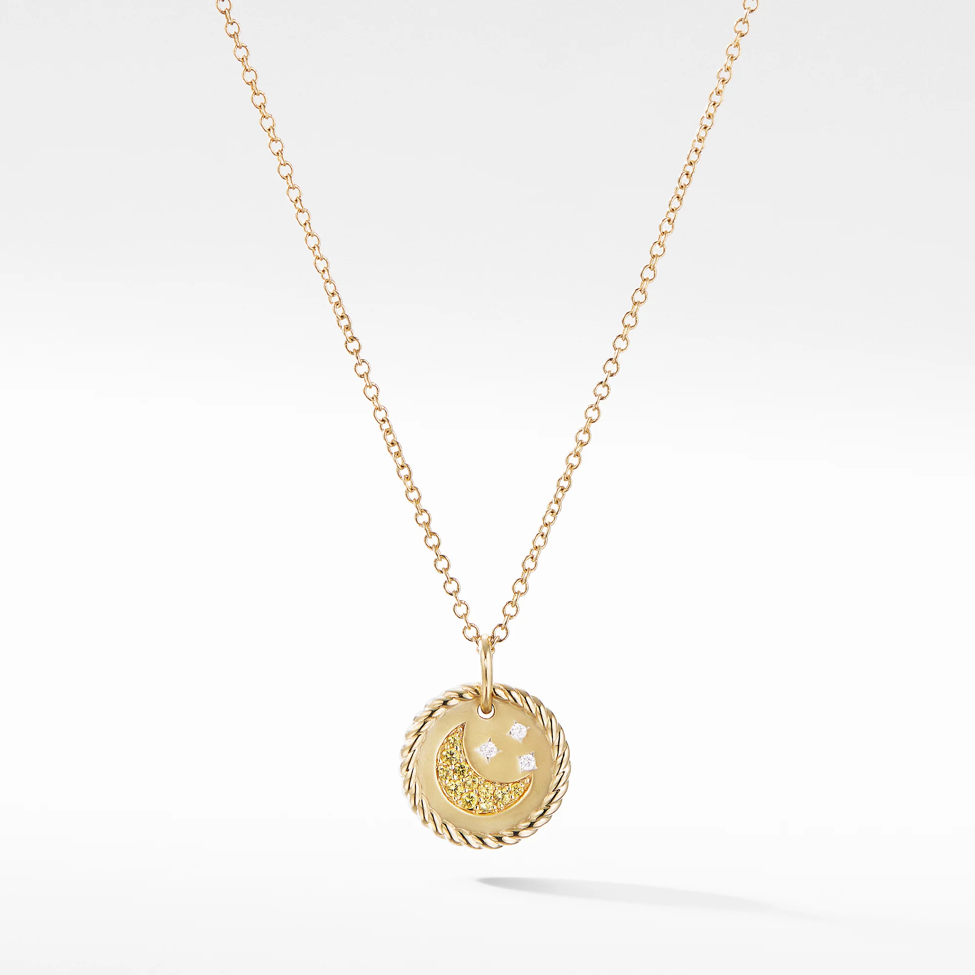 Cable Collectibles® Moon and Stars Necklace with Diamonds and Yellow Sapphires in 18K Gold, 18" Length