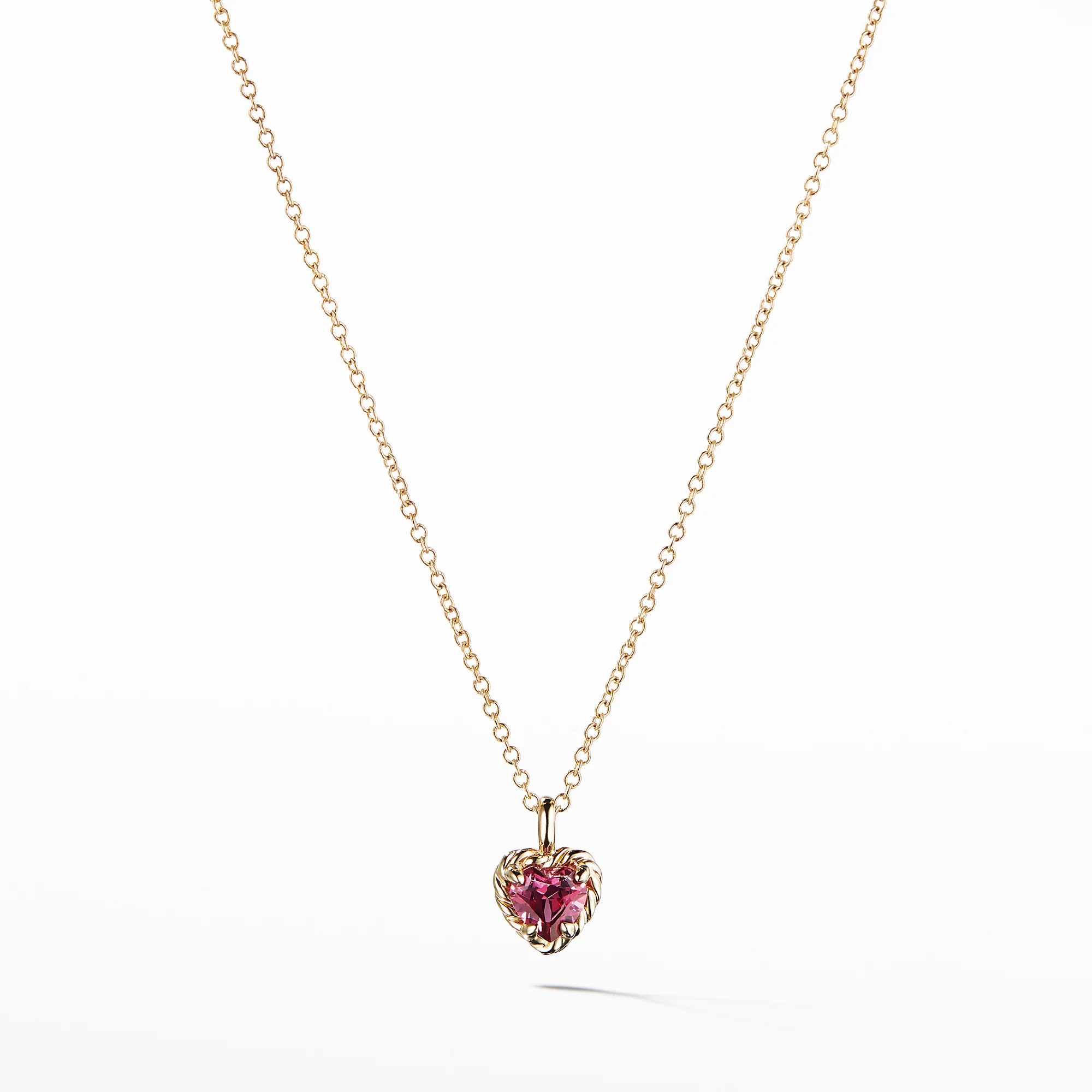 Cable Collectibles® Kids Heart Charm Necklace with Rhodolite Garnet in 18K Gold
