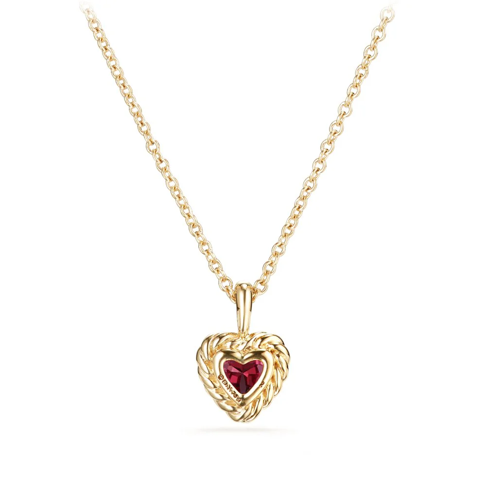Cable Collectibles® Kids Heart Charm Necklace with Rhodolite Garnet in 18K Gold - Image 2