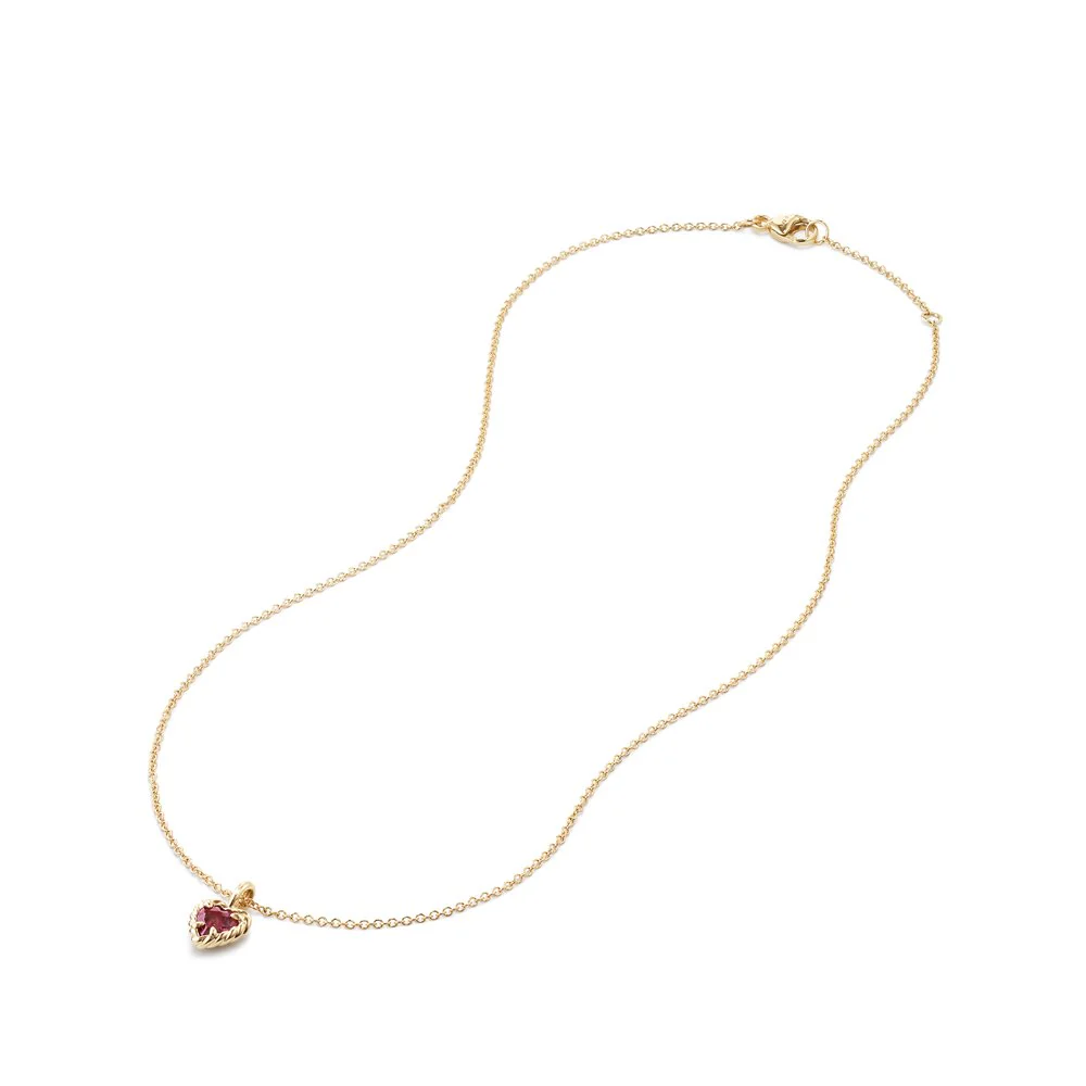 Cable Collectibles® Kids Heart Charm Necklace with Rhodolite Garnet in 18K Gold - Image 3
