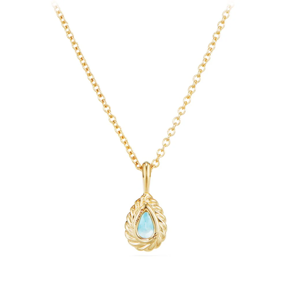 Cable Collectibles® Kids Teardrop Charm Necklace with Blue Topaz in 18K Gold - Image 2