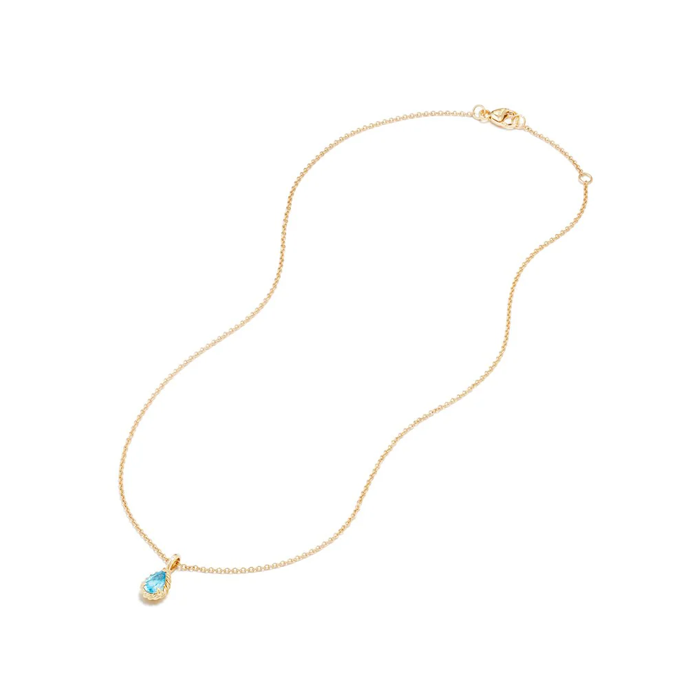 Cable Collectibles® Kids Teardrop Charm Necklace with Blue Topaz in 18K Gold - Image 3