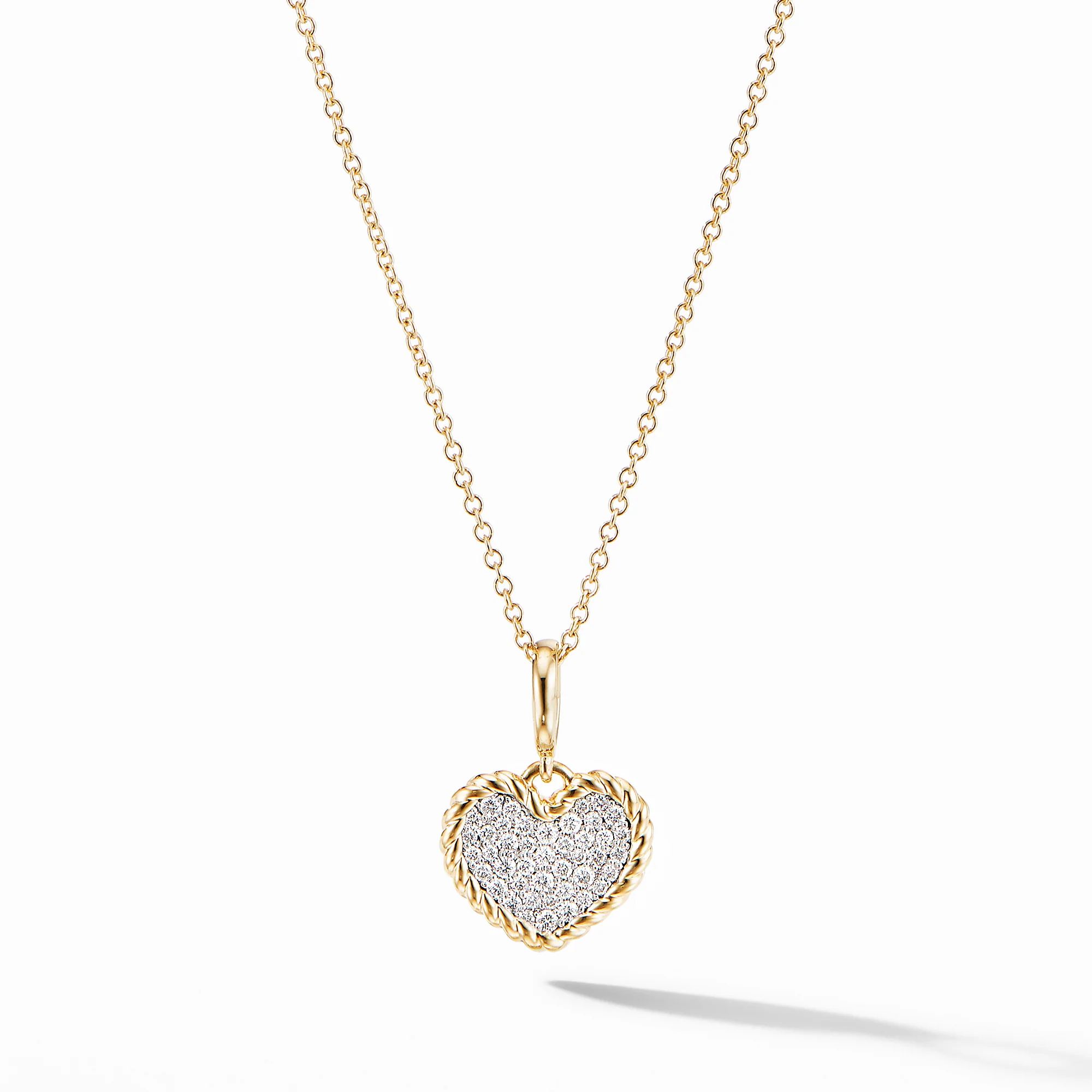 Cable Collectibles® Pavé Plate Heart Charm Necklace in 18K Yellow Gold, 18" Length