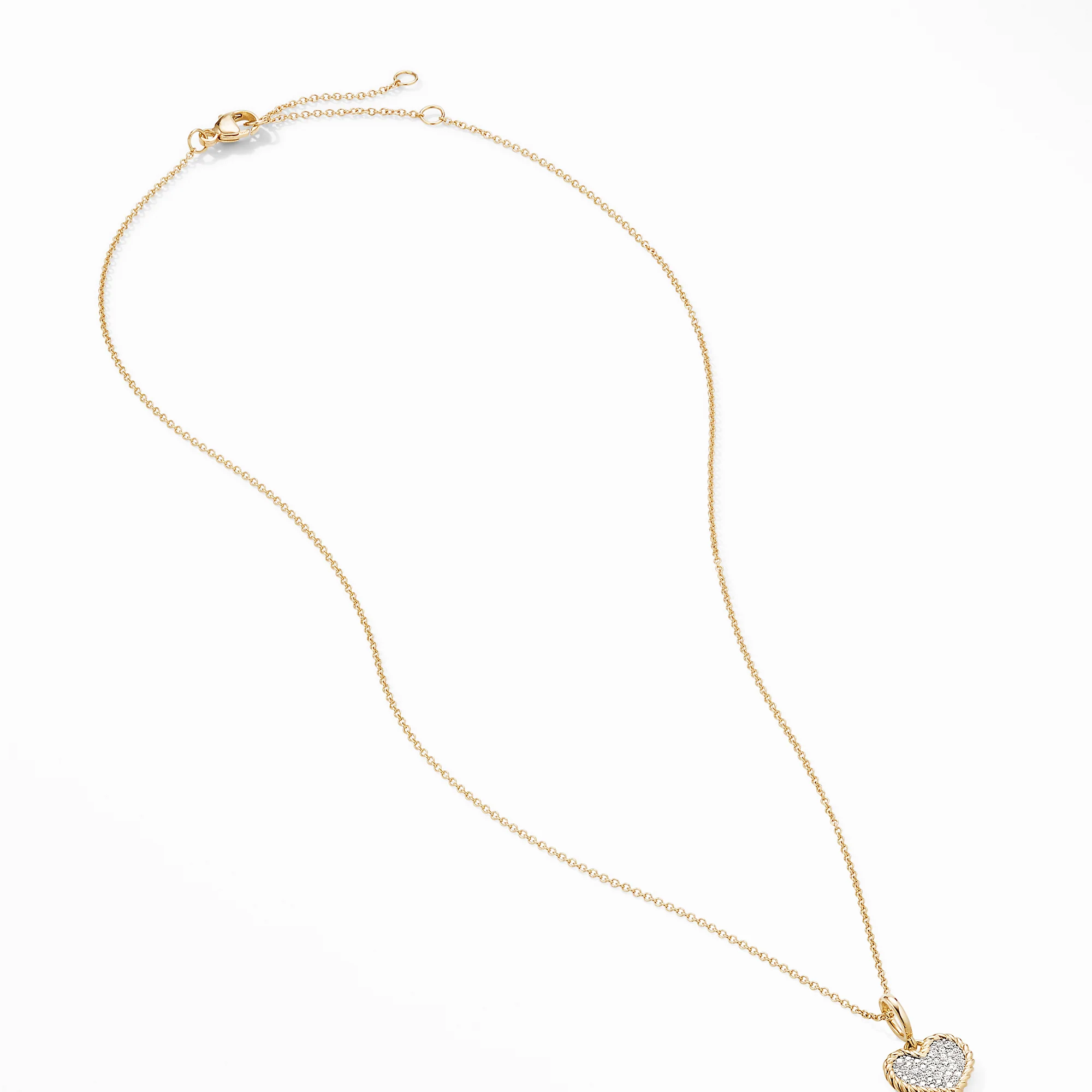 Cable Collectibles® Pavé Plate Heart Charm Necklace in 18K Yellow Gold, 18" Length - Image 2