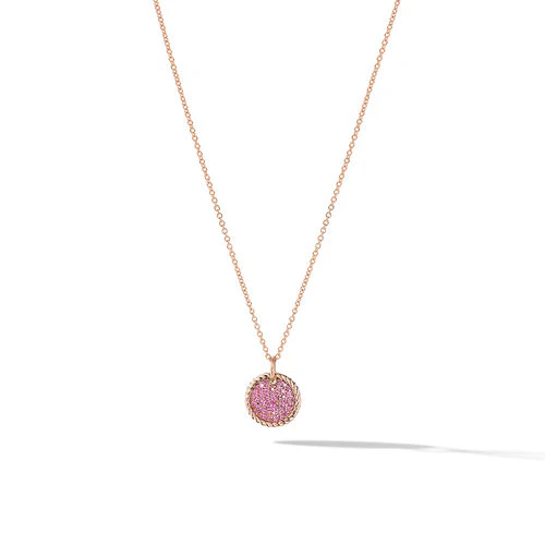 Cable Collectibles® Pavé Plate Necklace in 18K Rose Gold with Pavé Pink Sapphires