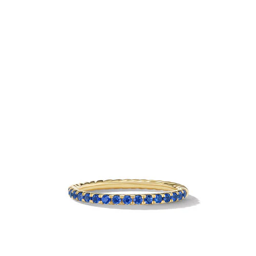 Cable Collectibles Stack Ring in 18K Yellow Gold with Pavé Blue Sapphires, Size 6
