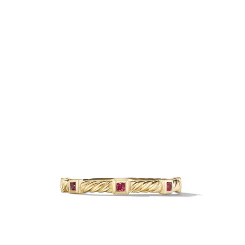 Cable Collectibles Stack Ring in 18K Yellow Gold with Rubies, Size 6 - Image 2