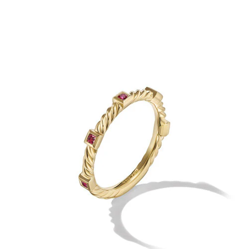 Cable Collectibles Stack Ring in 18K Yellow Gold with Rubies, Size 6 - Image 3