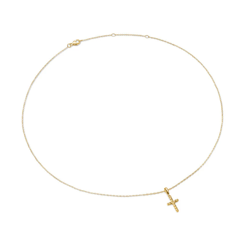 Cable Cross Pendant Necklace in 18K Yellow Gold, 17.5mm - Image 3