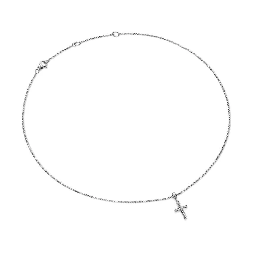 Cable Cross Pendant Necklace in Sterling Silver, 17.5mm - Image 2