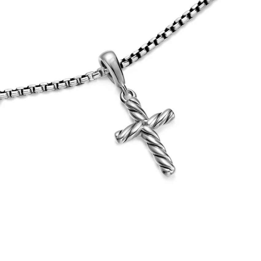 Cable Cross Pendant Necklace in Sterling Silver, 17.5mm - Image 3