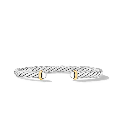 Cable Cuff Bracelet in Sterling Silver with 14K Yellow Gold, Size Medium