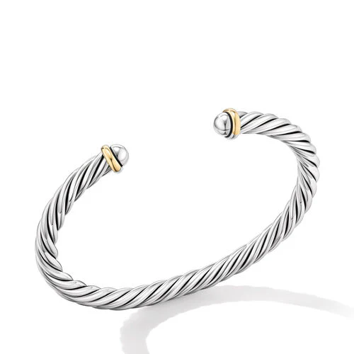 Cable Cuff Bracelet in Sterling Silver with 14K Yellow Gold, Size Medium - Image 2