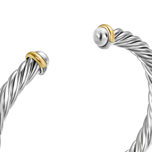 Cable Cuff Bracelet in Sterling Silver with 14K Yellow Gold, Size Medium - Image 3