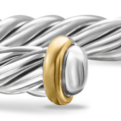 Cable Cuff Bracelet in Sterling Silver with 14K Yellow Gold, Size Medium - Image 4