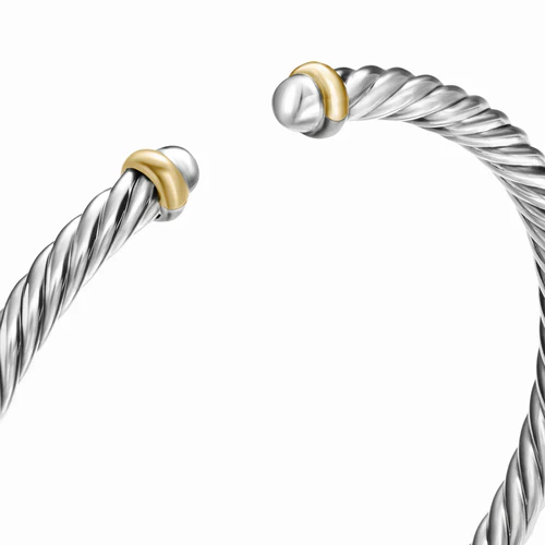 Cable Flex Bracelet in Sterling Silver with 14K Yellow Gold, 4mm - Image 4