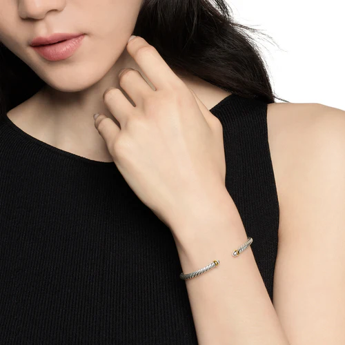 Cable Flex Bracelet in Sterling Silver with 14K Yellow Gold, 4mm - Image 6