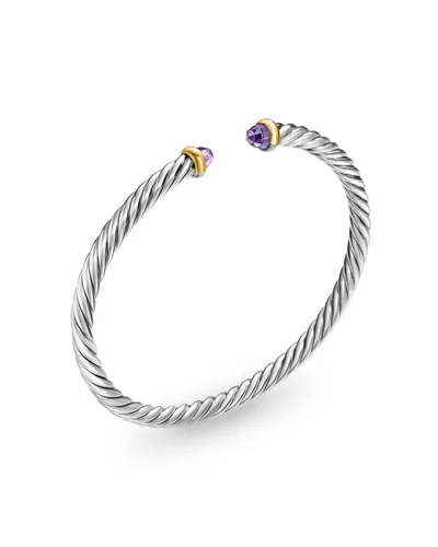 Cable Flex Bracelet in Sterling Silver with 14K Yellow Gold and Amethyst, 4mm - Image 2