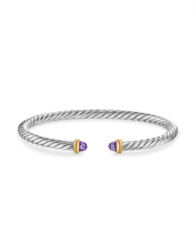Cable Flex Bracelet in Sterling Silver with 14K Yellow Gold and Amethyst, 4mm - Image 3