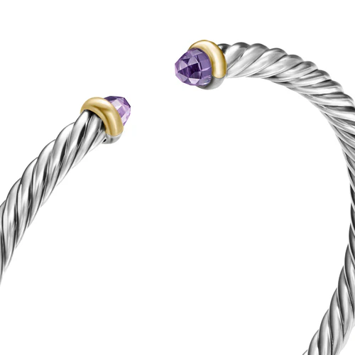 Cable Flex Bracelet in Sterling Silver with 14K Yellow Gold and Amethyst, 4mm - Image 4