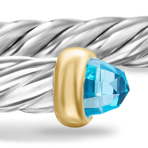 Cable Flex Bracelet in Sterling Silver with 14K Yellow Gold and Blue Topaz, 4mm - Image 5