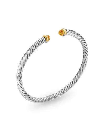 Cable Flex Bracelet in Sterling Silver with 14K Yellow Gold and Citrine, 4mm - Image 2