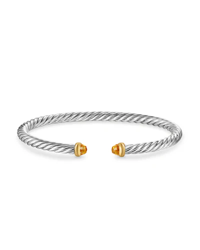 Cable Flex Bracelet in Sterling Silver with 14K Yellow Gold and Citrine, 4mm - Image 3