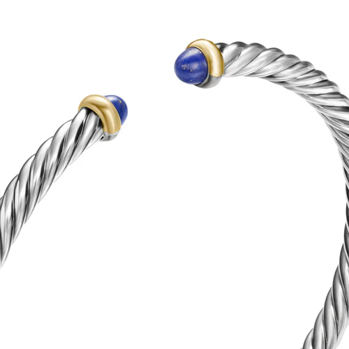Cable Flex Bracelet in Sterling Silver with 14K Yellow Gold and Lapis Lazuli, 4mm - Image 3