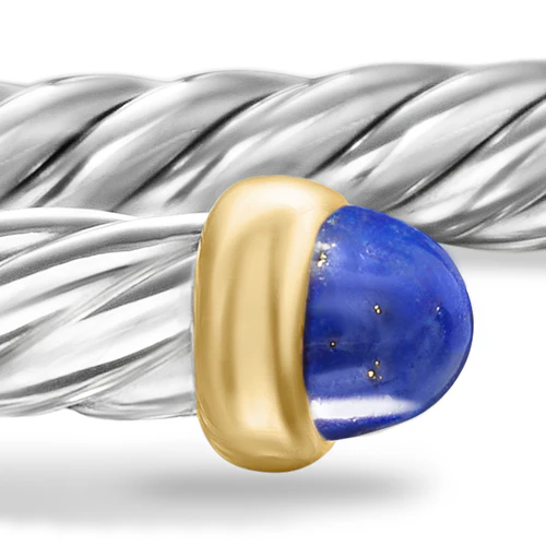Cable Flex Bracelet in Sterling Silver with 14K Yellow Gold and Lapis Lazuli, 4mm - Image 4
