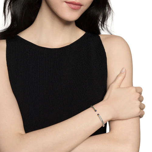 Cable Flex Bracelet in Sterling Silver with 14K Yellow Gold and Lapis Lazuli, 4mm - Image 5