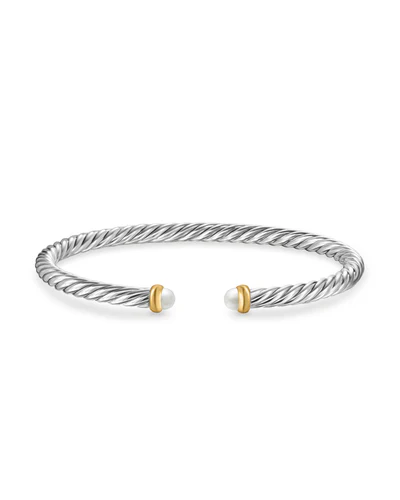 Cable Flex Bracelet in Sterling Silver with 14K Yellow Gold and Pearls, 4mm - Image 3