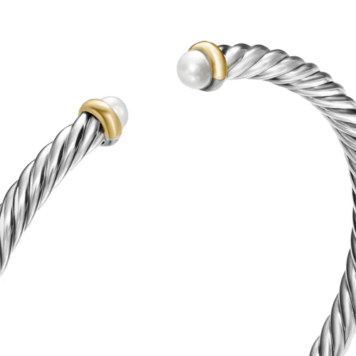 Cable Flex Bracelet in Sterling Silver with 14K Yellow Gold and Pearls, 4mm - Image 4