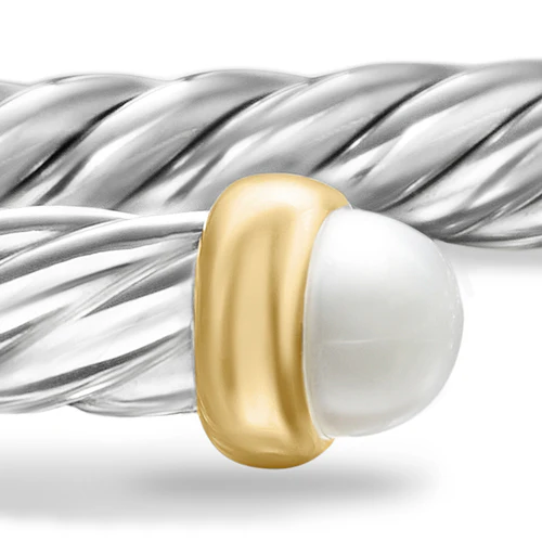 Cable Flex Bracelet in Sterling Silver with 14K Yellow Gold and Pearls, 4mm - Image 5