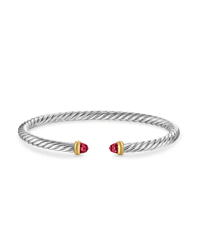 Cable Flex Bracelet in Sterling Silver with 14K Yellow Gold and Rhodolite Garnet, 4mm - Image 3