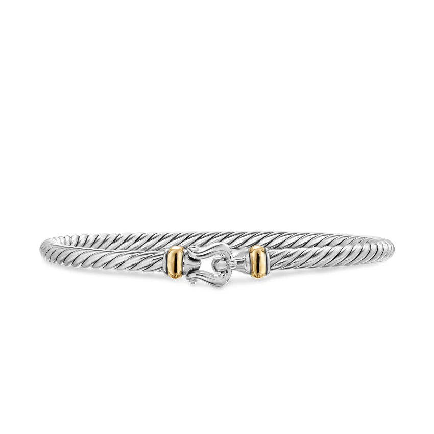 Cable Flex Buckle Bracelet in Sterling Silver with 14K Yellow Gold, 4mm, Size Large