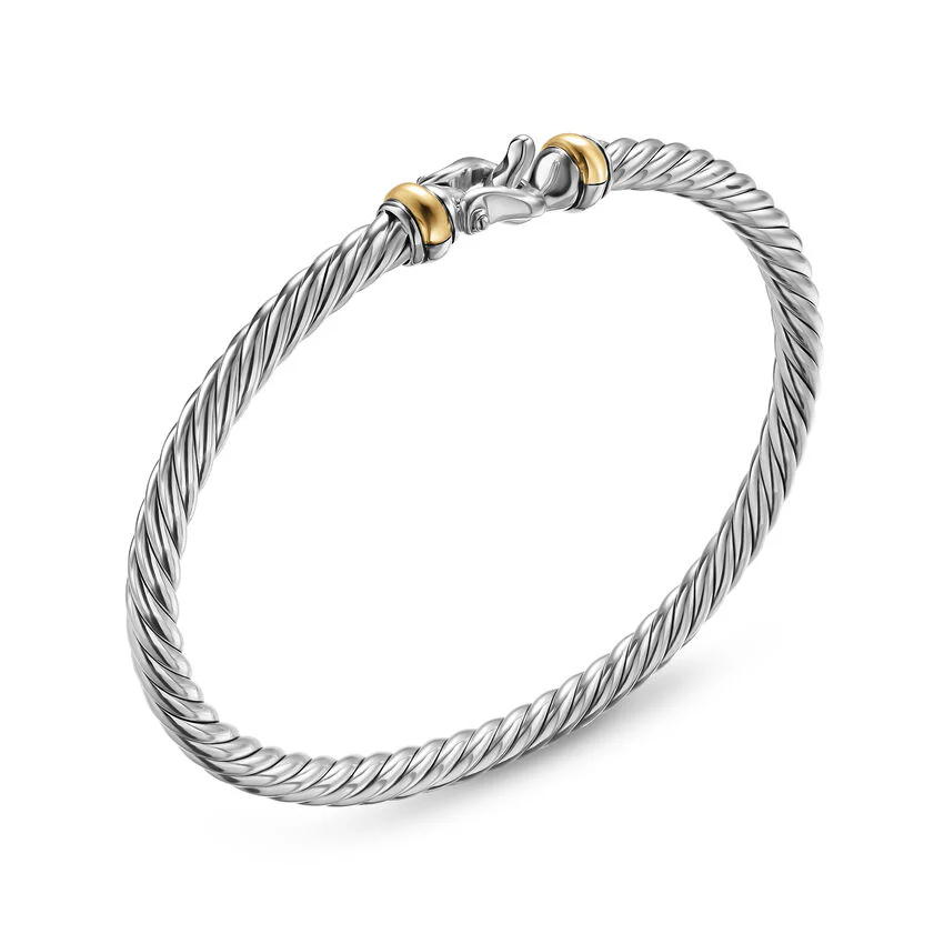 Cable Flex Buckle Bracelet in Sterling Silver with 14K Yellow Gold, 4mm, Size Large - Image 2