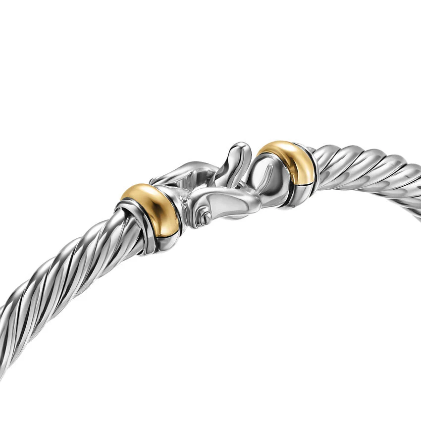 Cable Flex Buckle Bracelet in Sterling Silver with 14K Yellow Gold, 4mm, Size Large - Image 3