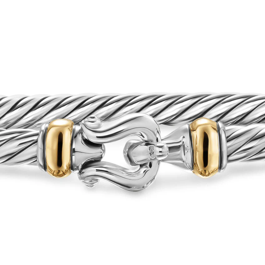 Cable Flex Buckle Bracelet in Sterling Silver with 14K Yellow Gold, 4mm, Size Large - Image 4