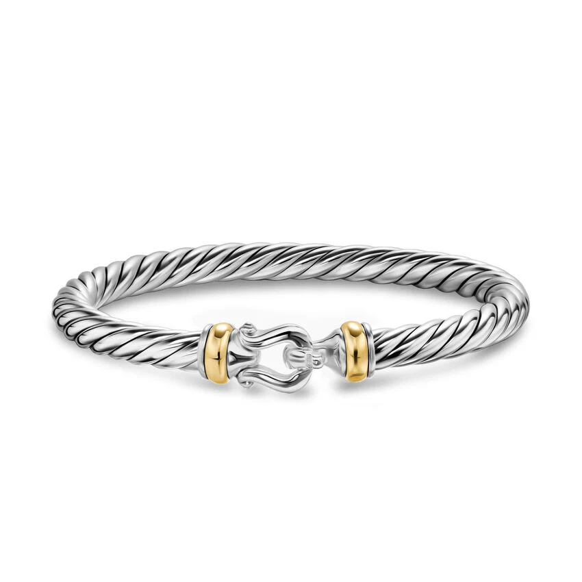 Cable Flex Buckle Bracelet in Sterling Silver with 14K Yellow Gold, 6mm, Size Medium