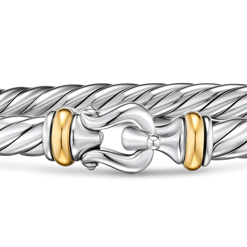Cable Flex Buckle Bracelet in Sterling Silver with 14K Yellow Gold, 6mm, Size Large - Image 2