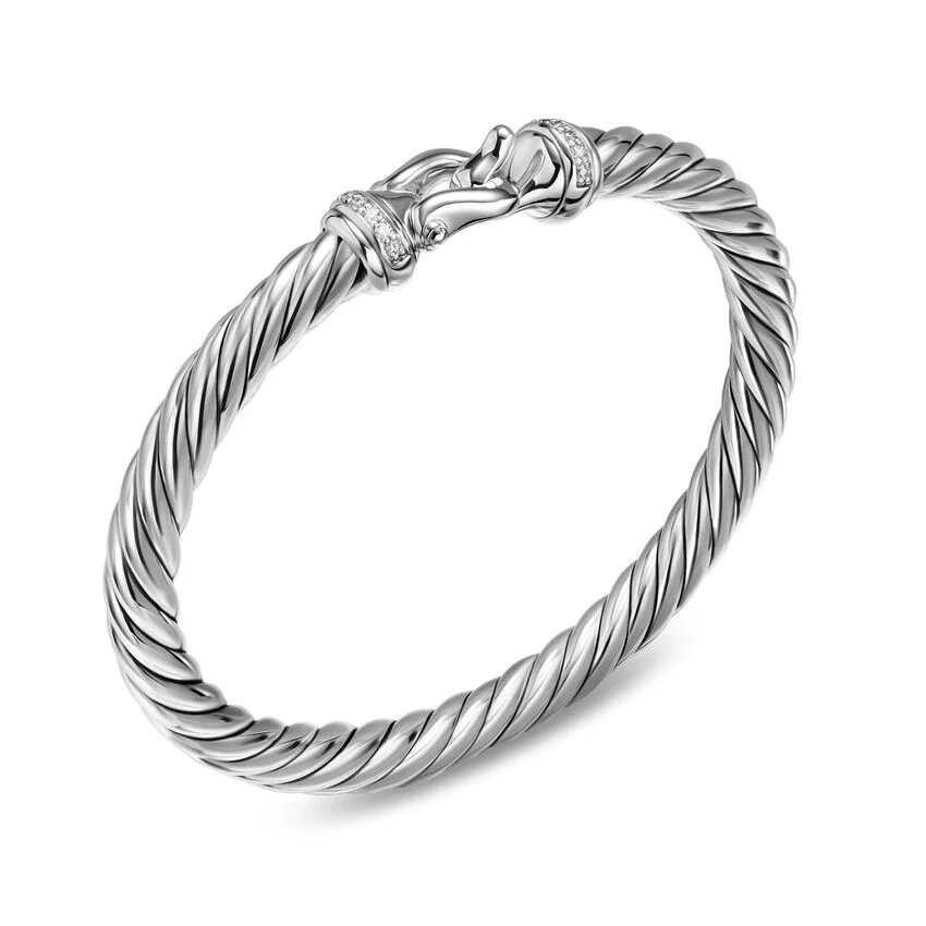 Cable Flex Buckle Bracelet in Sterling Silver with Diamonds, 6mm, Size Large - Image 2