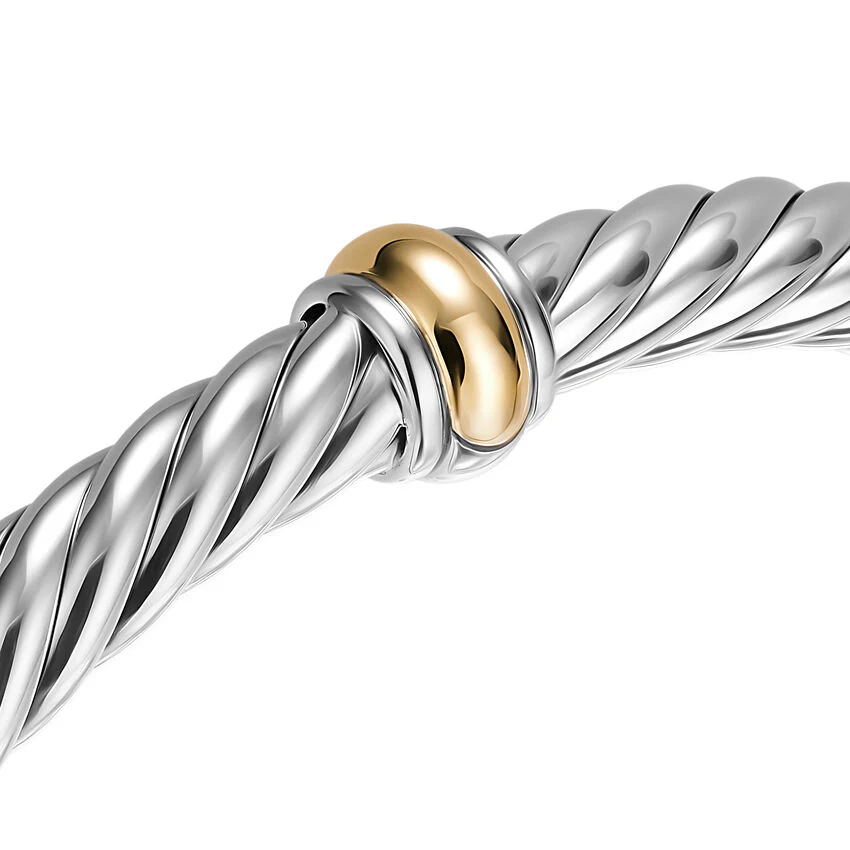 Cable Flex Center Station Cuff in Sterling Silver with 14K Yellow Gold, 6mm, Size Large - Image 2